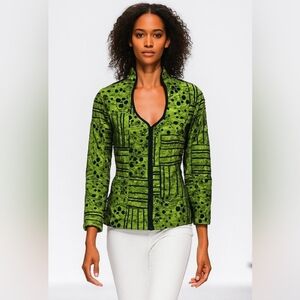 Cartisse Zipper Blouse Jacket Black & Green Mesh Unique Retro Size Large